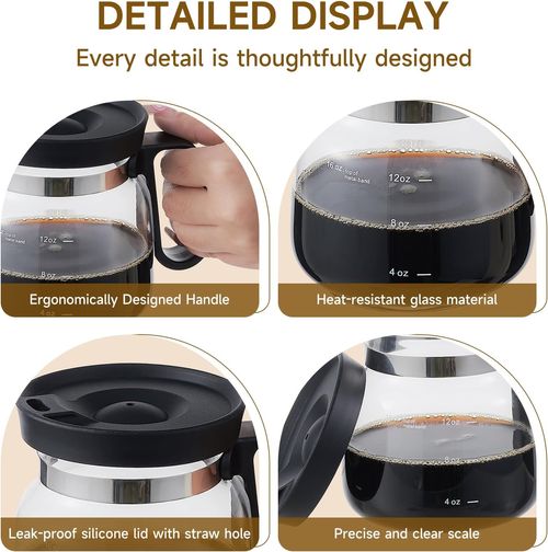 16 Oz Novelty Coffee Pot Mug - Funny Glass Carafe with Handle & Spill-Proof Lid, Unique Coffee Pot Shaped Drink Cup for Coffee Lovers, Dads, Office & Travel