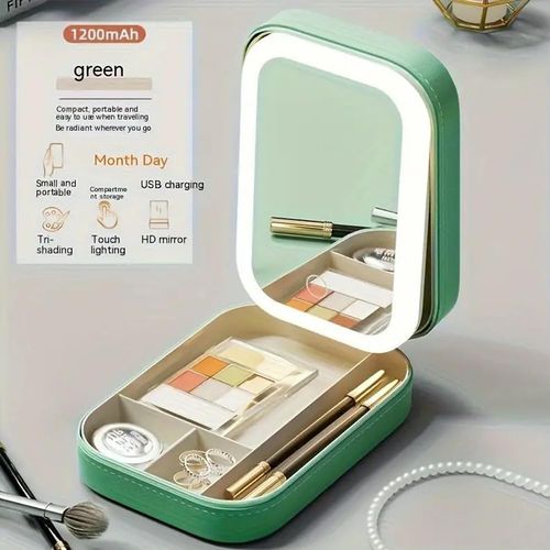 Led Three-Color Adjustable Makeup Mirror, Makeup Bag with Led Mirror, Rechargeable Makeup Mirror with Lights, Portable Travel Makeup Bag, Cosmetic Case