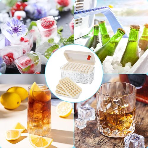🧊Press Ice Cube Tray + Free Ice Scoop, Easy ReleaseIce Cube Tray with 100 Ice Cubes, Ice Cube Tray with Lid and Container Including Lid and Container, Easy Press to Release Ice, 2 Levels, 1 Ice Bucket