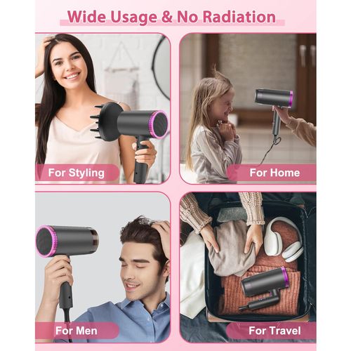 2000W Foldable Hair Dryer with Diffuser & Concentrator, Ionic Fast Drying for African Hair