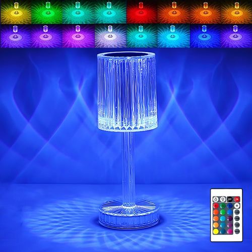 Portable Crystal Table Lamp,16 Color Touch Control Rechargeable Lamp,Acrylic Remote Control Crystal Bedside Lamp,Night Light,Room Decor Desk Lamp,Bedroom,Living Room,Kitchen,Dining Room Lamp