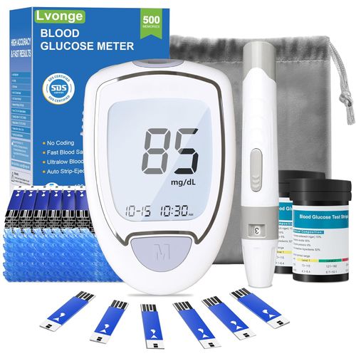Glucose Monitor Kit, High Accuracy Blood Sugar Testing Kit with 50 Glucometer Strips or 50 Lancets, Larger-Screen Glucose Monitor with Lancing Devices, No Coding, Portable for Home or Travel
