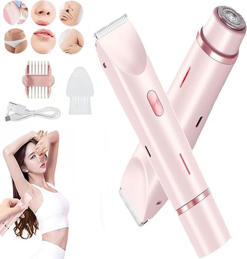 Electric Shaver Women Body Trimmer, IPX7 Waterproof Dual-Head Shaver for Women, Wet & Dry Wet and Dry, USB Rechargeable for Facial Face Lip Chin Underarm Legs (Pink)