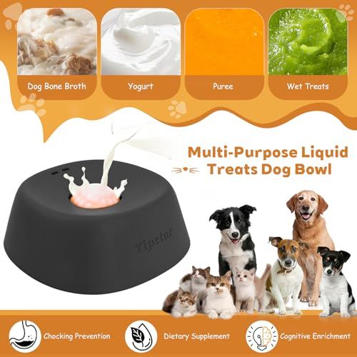 Slow Feeder Bowl, Spherical Slip Resistant Interactive Design for Liquid Food Wet Food Treats Promotes Healthy Digestion Lick Bowl, Pet Slow Feeder with Rolling Ball for Dogs (Black)