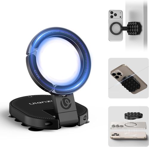 ULANZI MA39 3-in-1 Suction Magnetic Phone Holder for MagSafe, 360° Rotatable Phone Tripod Mount with Carabiner Clip, Compatible with for iPhone 17-12, Ideal for Car Dashboard, Gym, Kitchen, Office