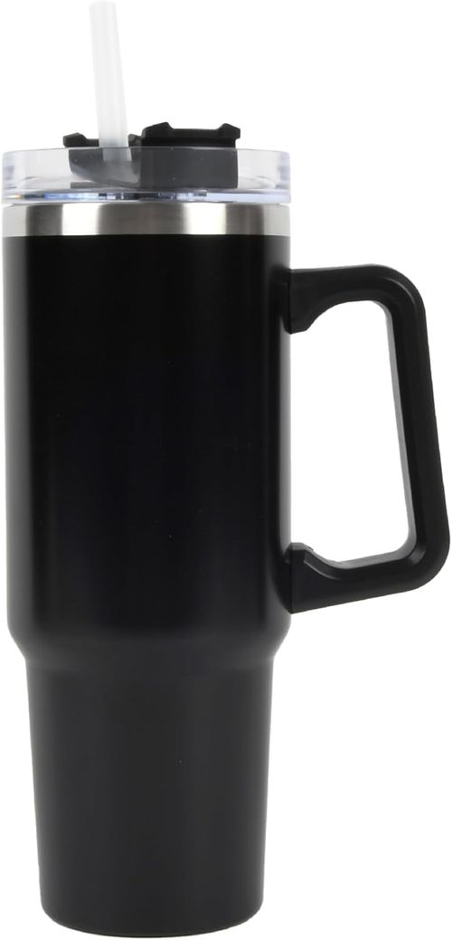 🖤 40oz Black Insulated Stainless Steel Tumbler with Handle & Straw
