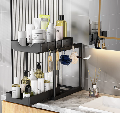 🧺 2-Tier Height Adjustable Under Sink Organizer with Pull Out Drawers🛁 Under Sink Pull Out Drawer Organizer for Kitchen & Bathroom Storage