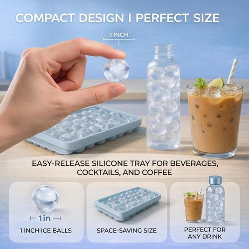 Ice Cube Tray,  Round Ice Cube Molds  Tiny Pebble balls, Crushed Ice Trays for Freezer with Lid, Easy Release Nugget Ice Ball Maker for Chilling Drink, Coffee, and Juice