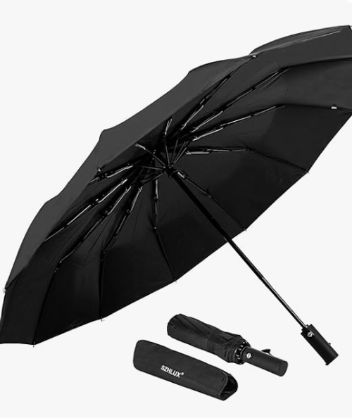 Travel Umbrella,10 Ribs Compact Windproof Folding Black Umbrella,Automatic Umbrellas for Rain,Sun,Backpack,Car,Travel,Golf.