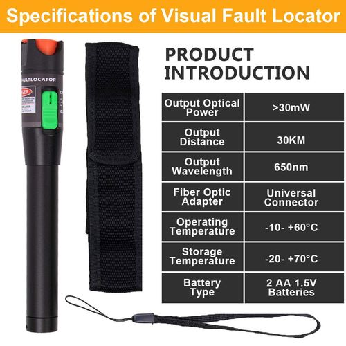 🔴 30MW Metal VFL Visual Fault Locator with FC-LC Adapter 📶 30KM Fiber Optic Red Light Pen For All SC FC LC Cables