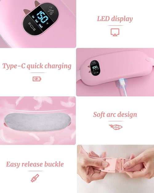 Portable Period Heating Belt | Cramp Relief Warm Uterus Vibration Massager Rechargeable Heating Waist Wrap | 3 Level Heat & Massage For Menstrual Pain Cordless Warm Waist Belt | Fast Heat Abdomen & Back Comfort Pad