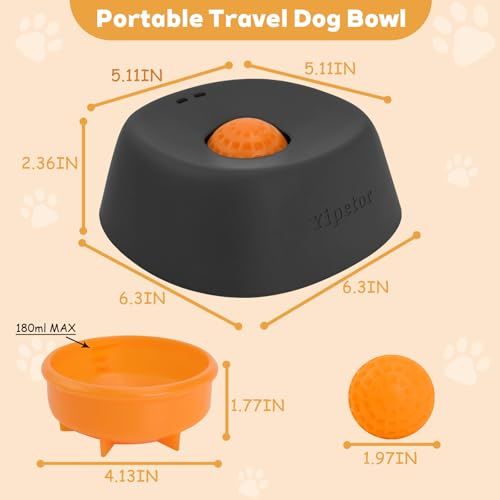 Slow Feeder Bowl, Spherical Slip Resistant Interactive Design for Liquid Food Wet Food Treats Promotes Healthy Digestion Lick Bowl, Pet Slow Feeder with Rolling Ball for Dogs (Black)