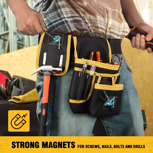 Magnetic Tool Belt for Men, 26 Pockets Heavy Duty Tool Pouch, Magnet Holster Nail Utility Toolbelt Detachable Adjustable Waist Holder for Handyman Contractor Mechanic Plumber Roofer Carpentry Dad Gift
