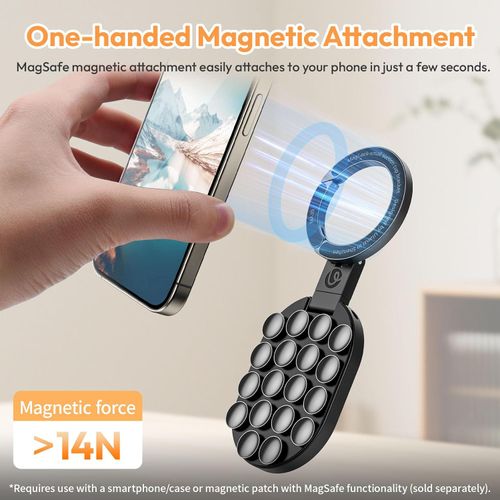 ULANZI MA39 3-in-1 Suction Magnetic Phone Holder for MagSafe, 360° Rotatable Phone Tripod Mount with Carabiner Clip, Compatible with for iPhone 17-12, Ideal for Car Dashboard, Gym, Kitchen, Office