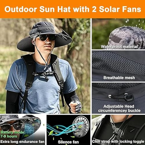 ☀️Solar Fan Bucket Hat UV Protection Outdoor Cooling Cap