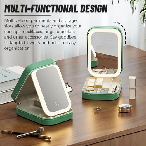 Led Three-Color Adjustable Makeup Mirror, Makeup Bag with Led Mirror, Rechargeable Makeup Mirror with Lights, Portable Travel Makeup Bag, Cosmetic Case