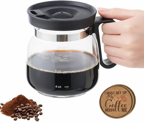 16 Oz Novelty Coffee Pot Mug - Funny Glass Carafe with Handle & Spill-Proof Lid, Unique Coffee Pot Shaped Drink Cup for Coffee Lovers, Dads, Office & Travel