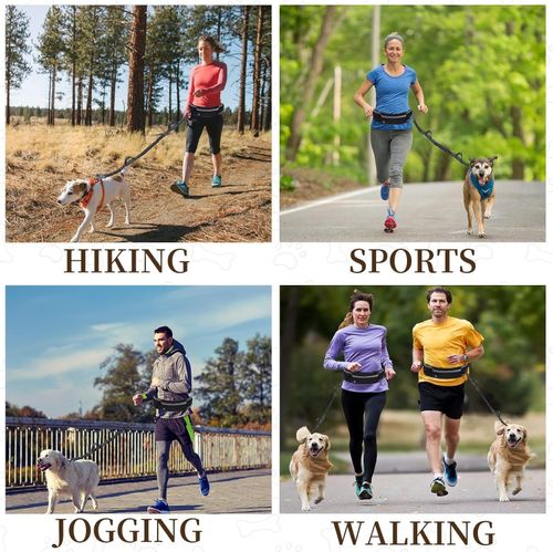 Waist Dog Hands Free Dogs Leash, Waist Running Leash with Zipper, Walking Pouch for Dog Walking, Reflective Dual Padded Handles Bungee Retractable Running for Medium to Large Dogs (Black)