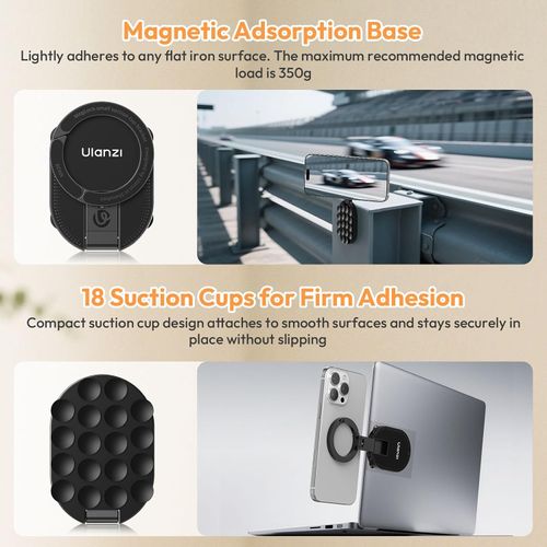 ULANZI MA39 3-in-1 Suction Magnetic Phone Holder for MagSafe, 360° Rotatable Phone Tripod Mount with Carabiner Clip, Compatible with for iPhone 17-12, Ideal for Car Dashboard, Gym, Kitchen, Office