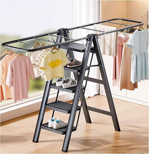 🪜 2-in-1 Step Ladder Clothes Drying Rack, Foldable Multi-Purpose Home Organizer