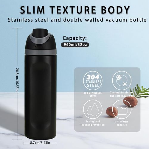 🥤32oz Owala 304 Stainless Steel Insulated Water Bottle, Leak-Proof Double-Wall Tumbler with Dual Drinking Lids