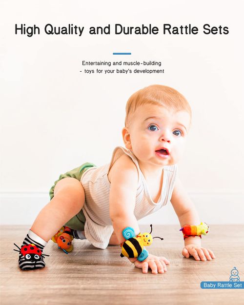 🎀Baby Wrist Rattle Sock Set Newborn Sensory Toy 👶Infant Foot Finder Socks & Wrist Band Rattles