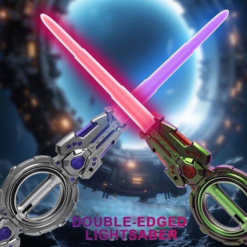 RGB LED Katana Sword Rechargeable | Double-Edged Anime Lightsaber with Fire Spin Effect, 7-Color LED Modes, 360 Degree Rotating Action & Realistic Sound FX | Battle Play Toy Sword