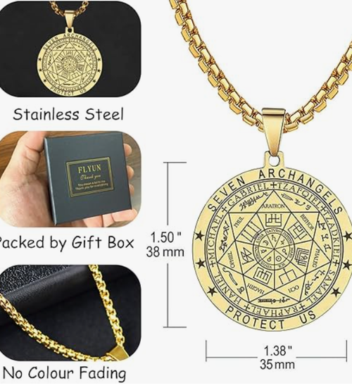 FLYUN Seal of The 7 Archangels Pendant Necklace for Men,Seven Archangels Protection Necklace for Men, Mens Spiritual Talisman Amulet Jewelry