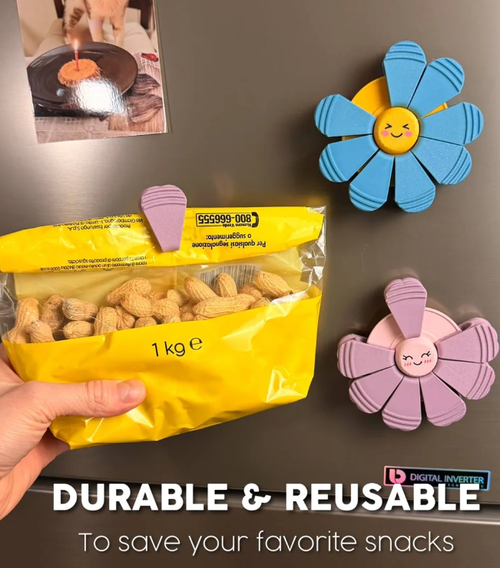 Durable Reusable Flower Bag Clips, Magnetic Refrigerator Magnets with Hooks & Sealing Clips, Multi-Functional Food Storage Organizer for Home
