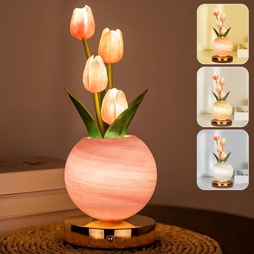 Tulip Table Lamp, Rechargeable Cordless Touch Dimming Artificial Tulip Flower Desk Lamp, LED Flower Bedside Night Light Romantic Gifts for Girl Women Mom