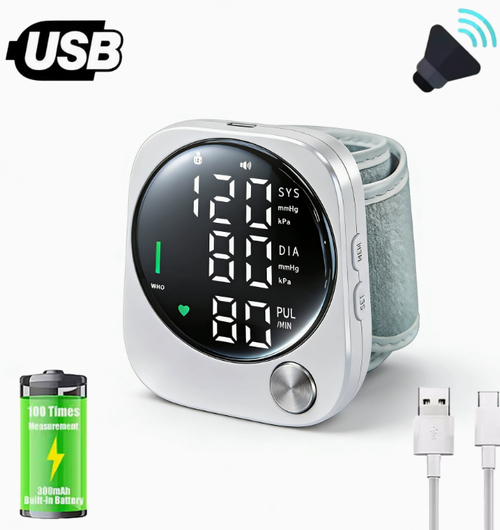 Portable Digital Wrist Blood Pressure Monitor – USB Charging, Large LED Screen, One-Click Health Check For All Family