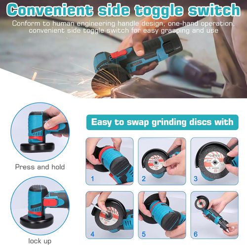 LIROPAU 12V Cordless Angle Grinder with 2 x 1500 mAh Batteries, 2 x Cutting Discs, 1 x Small Wrench and Charger, for Grinding, Cutting, Polishing