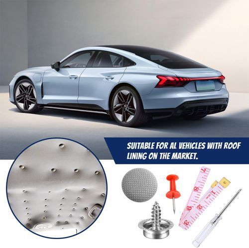 Set of 60 roof liner repair kit, car repair rivets, car roof headliner repair, car roof liner repair button, with pins, screwdriver, tape measure for all cars, grey