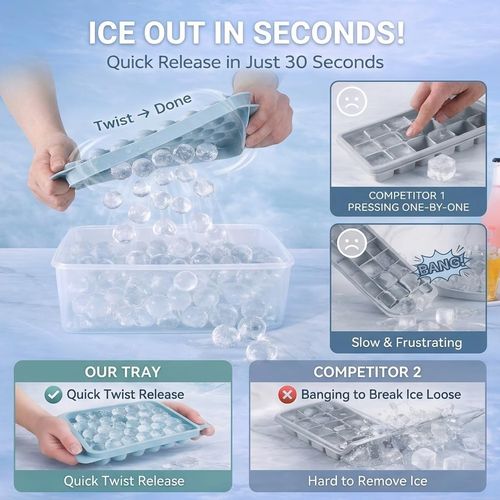Ice Cube Tray,  Round Ice Cube Molds  Tiny Pebble balls, Crushed Ice Trays for Freezer with Lid, Easy Release Nugget Ice Ball Maker for Chilling Drink, Coffee, and Juice