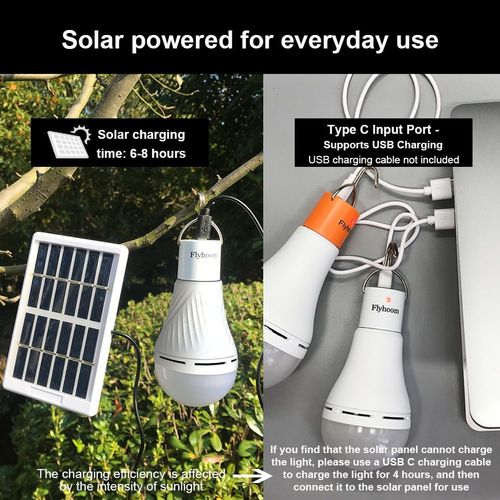 ☀️30W Solar Charging LED Bulb with Remote Control, IP65 Waterproof Emergency Light