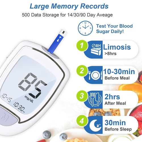 Glucose Monitor Kit, High Accuracy Blood Sugar Testing Kit with 50 Glucometer Strips or 50 Lancets, Larger-Screen Glucose Monitor with Lancing Devices, No Coding, Portable for Home or Travel