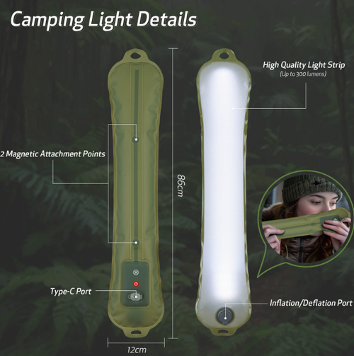 Solar Rechargeable Inflatable Camping Light | Portable Magnetic Foldable LED Tent Lantern, Multi Charging Ways, Emergency Power Bank For Outdoor Kenya Camping Home Power Cut