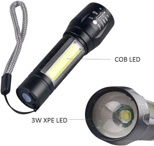 🔦USB Rechargeable LED Flashlight With Side COB Light For Kenya Daily Use
