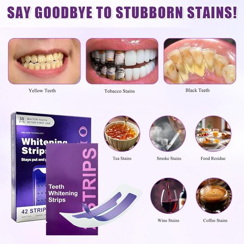🦷42 Strips Professional Dry Whitening Strips, 30-Minute Bright White Smile🔥