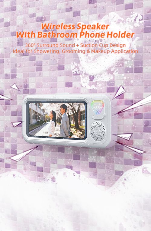 Waterproof Bathroom Bluetooth Speaker | Wall Mount Phone Holder Touch Screen Shower Speaker 2 In 1 Shower Phone Stand & Bluetooth Speaker | IPX Waterproof For Bathroom Kitchen Portable Wall Mount Waterproof Speaker | Hands Free Music & Video Viewing For Shower