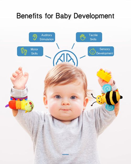 🎀Baby Wrist Rattle Sock Set Newborn Sensory Toy 👶Infant Foot Finder Socks & Wrist Band Rattles