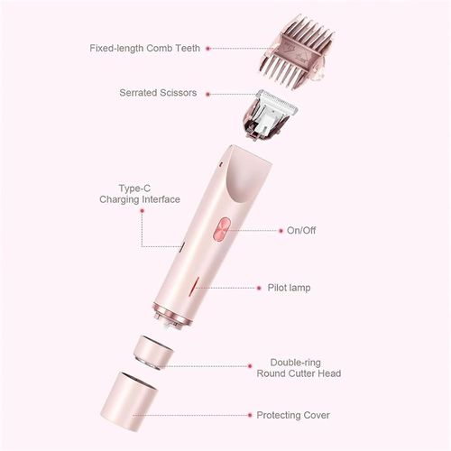 Electric Shaver Women Body Trimmer, IPX7 Waterproof Dual-Head Shaver for Women, Wet & Dry Wet and Dry, USB Rechargeable for Facial Face Lip Chin Underarm Legs (Pink)