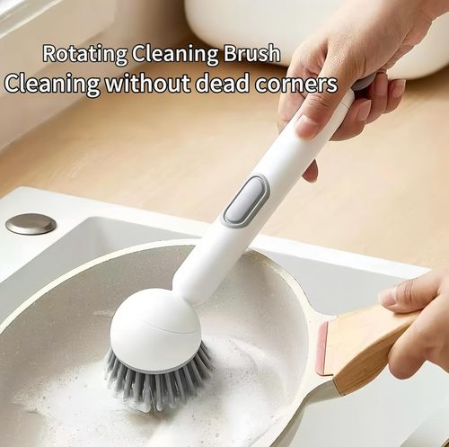 🧼 Rotating Soap Dispensing Dish Brush | Non-Stick | No Scratch ✨