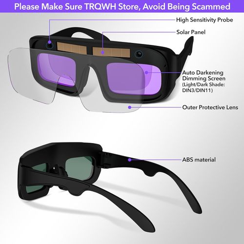 TRQWH Welding Glasses Auto Darkening Safety Goggles Solar True Color Welder Glasses Eyes Protective PC Lens Welder Mask Welding Helmet for TIG MIG ARC Weld Plasma Cut Grinding
