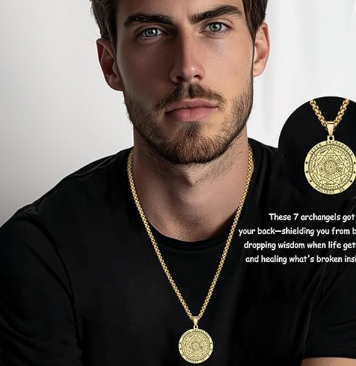 FLYUN Seal of The 7 Archangels Pendant Necklace for Men,Seven Archangels Protection Necklace for Men, Mens Spiritual Talisman Amulet Jewelry