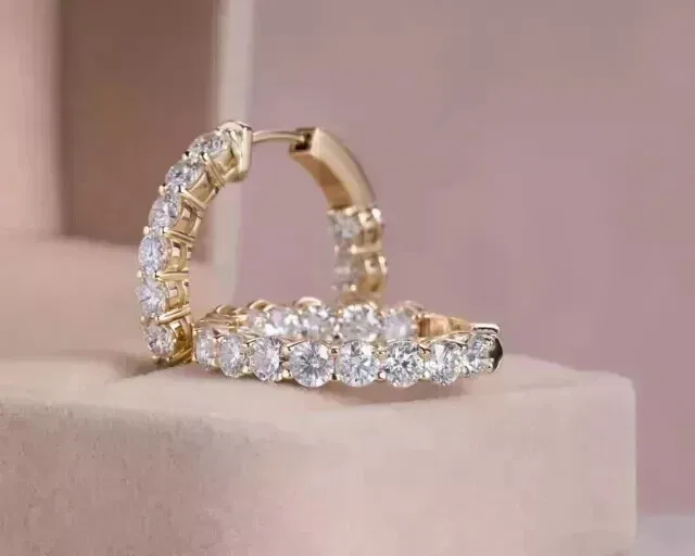 2Ct Round Cut Lab-Created Diamond Huggie Hoop Earrings 14K Yellow Gold Plated