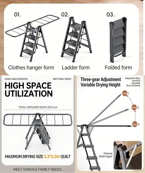 🪜 2-in-1 Step Ladder Clothes Drying Rack, Foldable Multi-Purpose Home Organizer