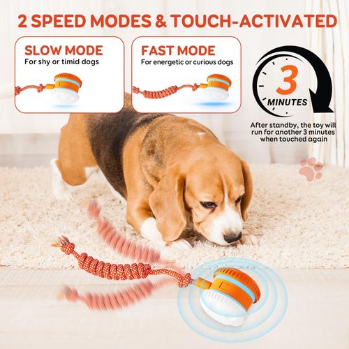 Interactive Dog Ball, Random Path Electric Automatic Moving and Rolling Dog Toy with Rope for Small Medium Large Dogs, Motion-Activated Dog Stimulation Toy for Boredom Relief
