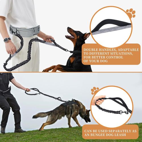 Waist Dog Hands Free Dogs Leash, Waist Running Leash with Zipper, Walking Pouch for Dog Walking, Reflective Dual Padded Handles Bungee Retractable Running for Medium to Large Dogs (Black)
