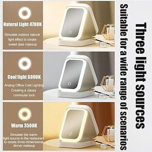 Led Three-Color Adjustable Makeup Mirror, Makeup Bag with Led Mirror, Rechargeable Makeup Mirror with Lights, Portable Travel Makeup Bag, Cosmetic Case